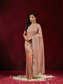 Kasee - Emerald Peach Ethnic Motifs Saree