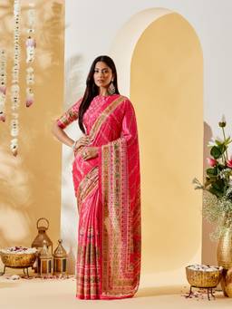 Kasee - Women's Pink Geometric Printed Saree