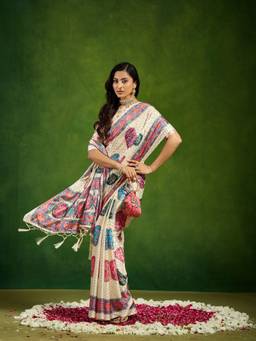 Kasee - Cream Printed Saree