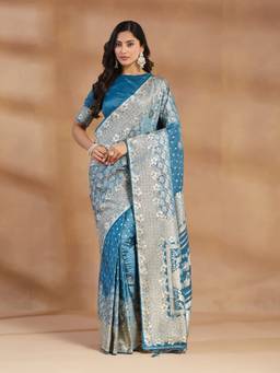 Kasee - Women's Blue Floral Zari Woven Saree