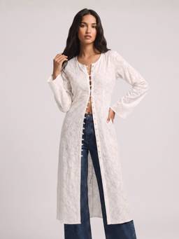 NISHORAMA - White Rasha Jacquard Cape Kurti