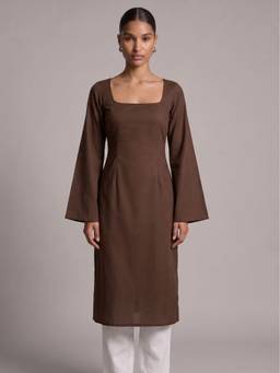 NISHORAMA - Brown Nehal Deep Back Long Kurta