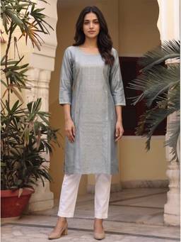 Rangita - Women Grey Embroidered Kurta