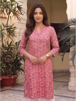 Rangita - Women Pink Poly Viscose Printed Straight Kurta