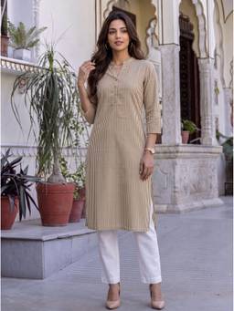 Rangita - Women Pista Green Cotton Printed Straight Kurta