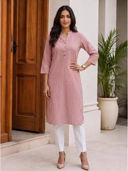 Rangita - Women Rust Cotton Printed Straight Kurta