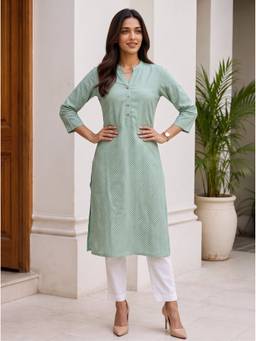 Rangita - Women Green Cotton Printed Straight Kurta