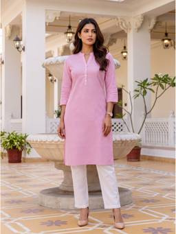 Rangita - Women Pink Cotton Printed Straight Kurta