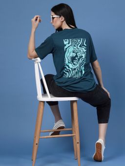 RIGO - Women Teal Oversized Back Printed Jersey T-Shirt