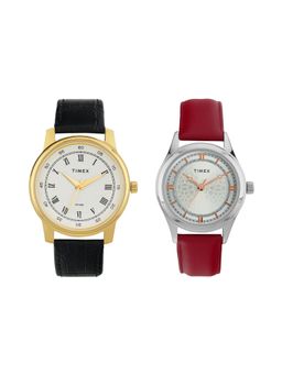 Timex - Unisex White Round Dial Analog Pair Watches - TW00ZR350 (M)