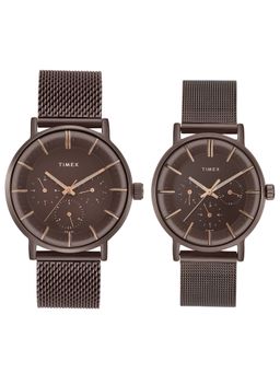 Timex - Unisex Brown Round Dial Analog Pair Watches - TW0PRE004 (M)