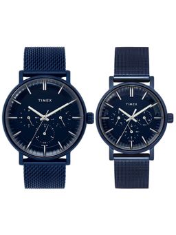 Timex - Unisex Blue Round Dial Analog Pair Watches - TW0PRE005 (M)