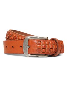 ART N VINTAGE - Genuine Tan Leather Interlace Weave Belt