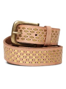 ART N VINTAGE - Natural Genuine Leather Belt with Golden Catcher Rivet Design
