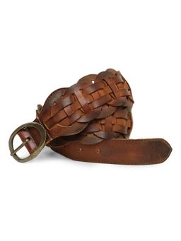 ART N VINTAGE - Genuine Cognac Leather Interlinked Weave Belt