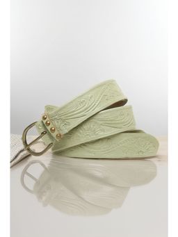 ART N VINTAGE - Sage Green Hand-Tooled Design Leather Belt
