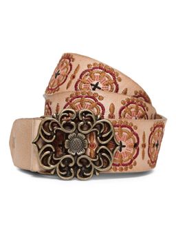 ART N VINTAGE - Genuine Leather Natural Color Hand Embroidery Belt