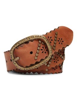ART N VINTAGE - Genuine Leather Cognac Studded Belt