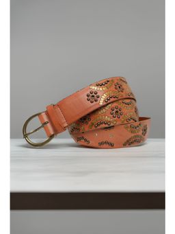 ART N VINTAGE - Genuine Leather Women Tan Studded Belt