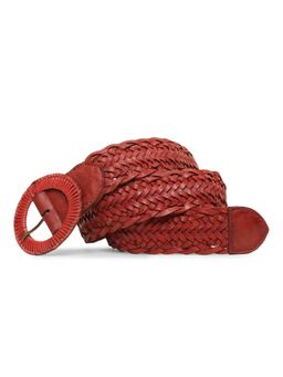 ART N VINTAGE - Genuine Red Leather Hand Weaving Women Belt