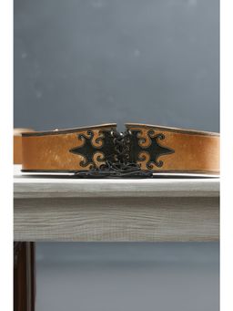 ART N VINTAGE - Cognac Patchwork Leather Belt for Women