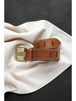 ART N VINTAGE - Premium Tan Leather Laser-Cut Design Men's Belt