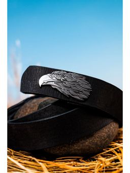 ART N VINTAGE - Black Plain Belt with Eagle-Shaped Metal Buckle