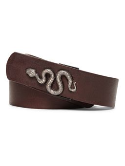 ART N VINTAGE - Brown Plain Belt with Snake-Shaped Metal Buckle