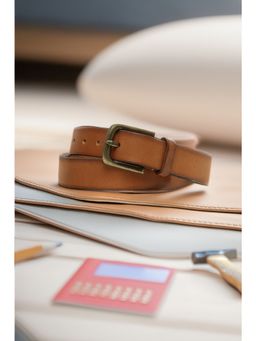 ART N VINTAGE - Genuine Tan Plain Mens Leather Belt