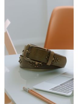 ART N VINTAGE - Mens Olive Studded Leather Belt