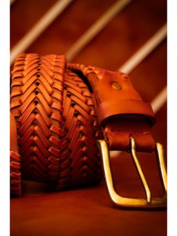 ART N VINTAGE - Genuine Cognac Leather Hand-Woven Belt