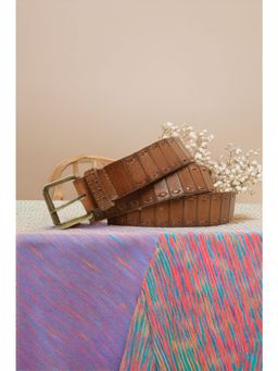 ART N VINTAGE - Cognac Genuine Leather Interlinked Weaving Technique Belt