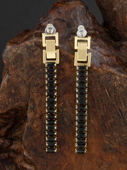 E2O - Quirky Golden with Black Beads Embellished Drop Earring