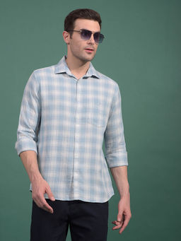 CRIMSOUNE CLUB - Men Blue Checked 100% Cotton Shirt