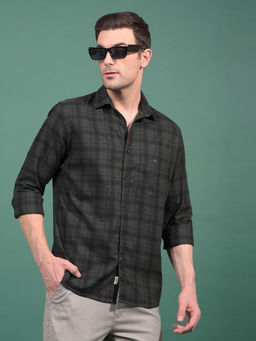 CRIMSOUNE CLUB - Men Green Checked Linen Shirt