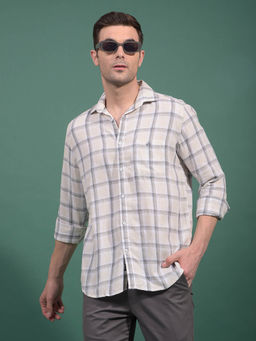 CRIMSOUNE CLUB - Men White Checked 100% Cotton Shirt