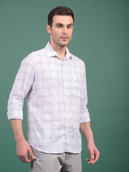CRIMSOUNE CLUB - Men White Checked 100% Cotton Shirt