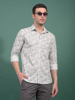 CRIMSOUNE CLUB - Men Green Printed 100% Cotton Shirt