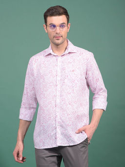 CRIMSOUNE CLUB - Men Purple Floral Print Linen Shirt