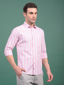 CRIMSOUNE CLUB - Men Pink Vertical Stripes 100% Cotton Shirt