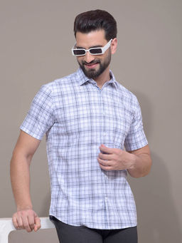 CRIMSOUNE CLUB - Men Blue Checked 100% Cotton Shirt