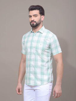 CRIMSOUNE CLUB - Men Green Checked 100% Cotton Shirt