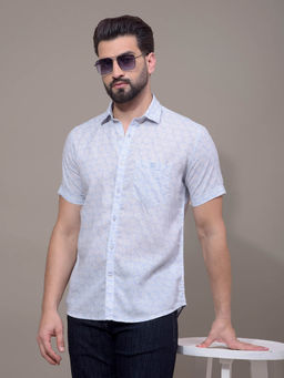 CRIMSOUNE CLUB - Men Blue Printed Linen Shirt