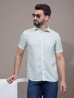 CRIMSOUNE CLUB - Men Green Printed Linen Shirt