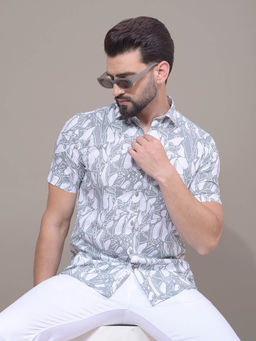 CRIMSOUNE CLUB - Men Green Printed 100% Cotton Shirt