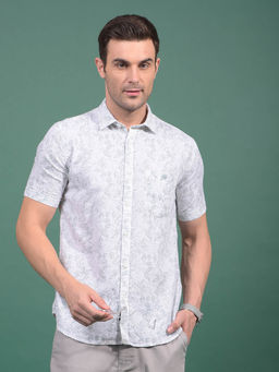 CRIMSOUNE CLUB - Men Green Printed 100% Cotton Shirt