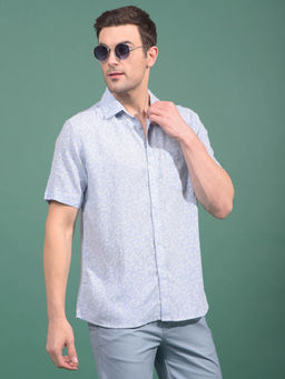 CRIMSOUNE CLUB - Men Blue Printed Linen Shirt