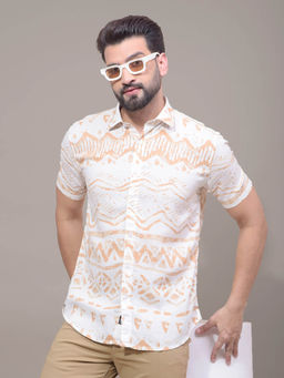 CRIMSOUNE CLUB - Men White Printed Linen Shirt
