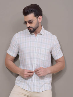 CRIMSOUNE CLUB - Men Green Checked 100% Cotton Shirt