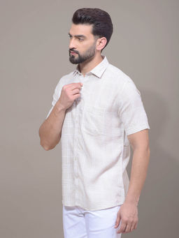 CRIMSOUNE CLUB - Men Beige Checked 100% Cotton Shirt